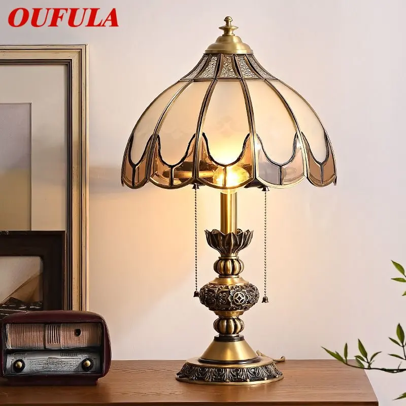 

OUFULA European Brass Table Lamp LED Modern Creative Luxury Copper Bedside Desk Light for Home Living Room Bedroom Decor