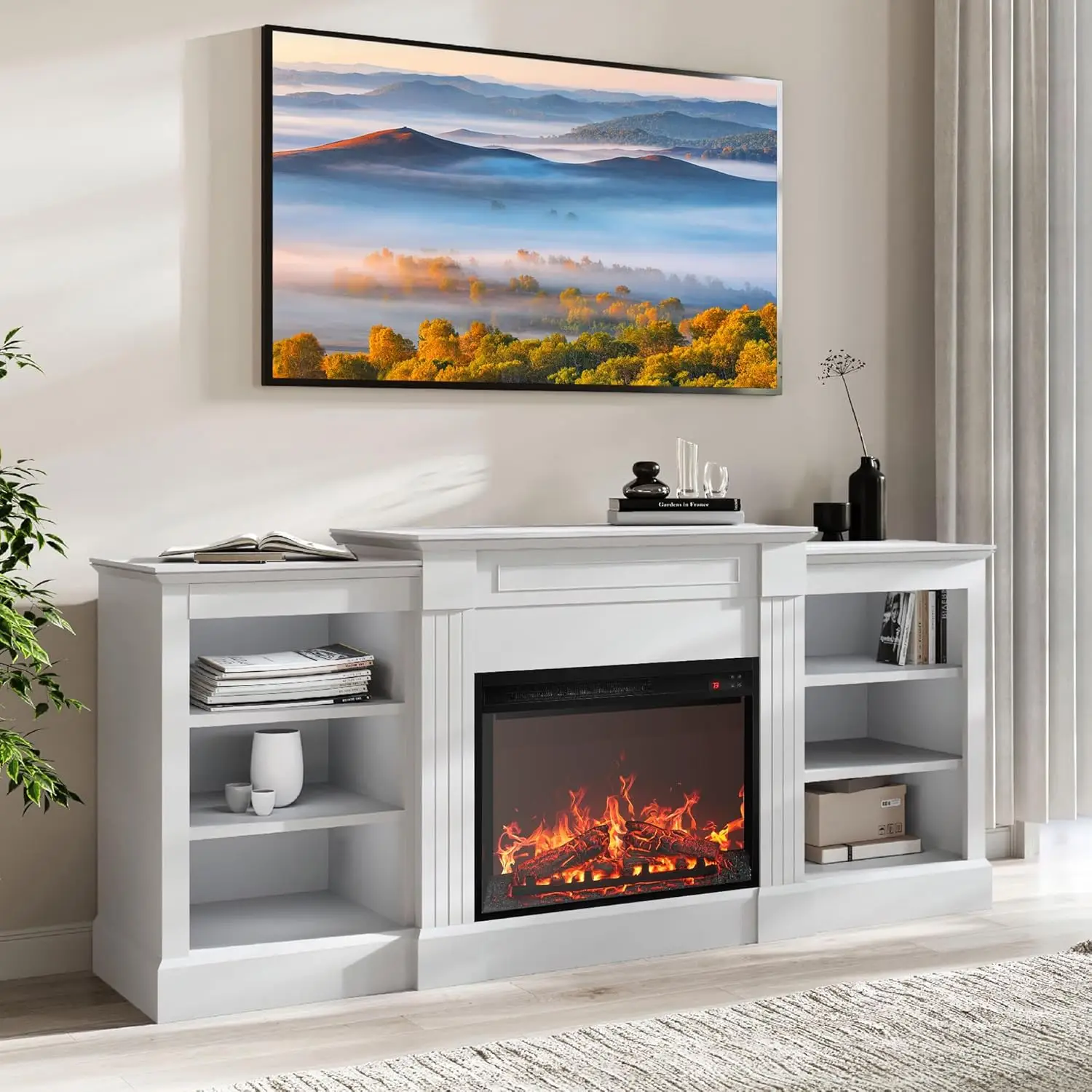 

66" Electric Fireplace Heater Mantel TV Stand & Media Center for TVs up to 66" with Energy-Efficient Heater Fireplaces