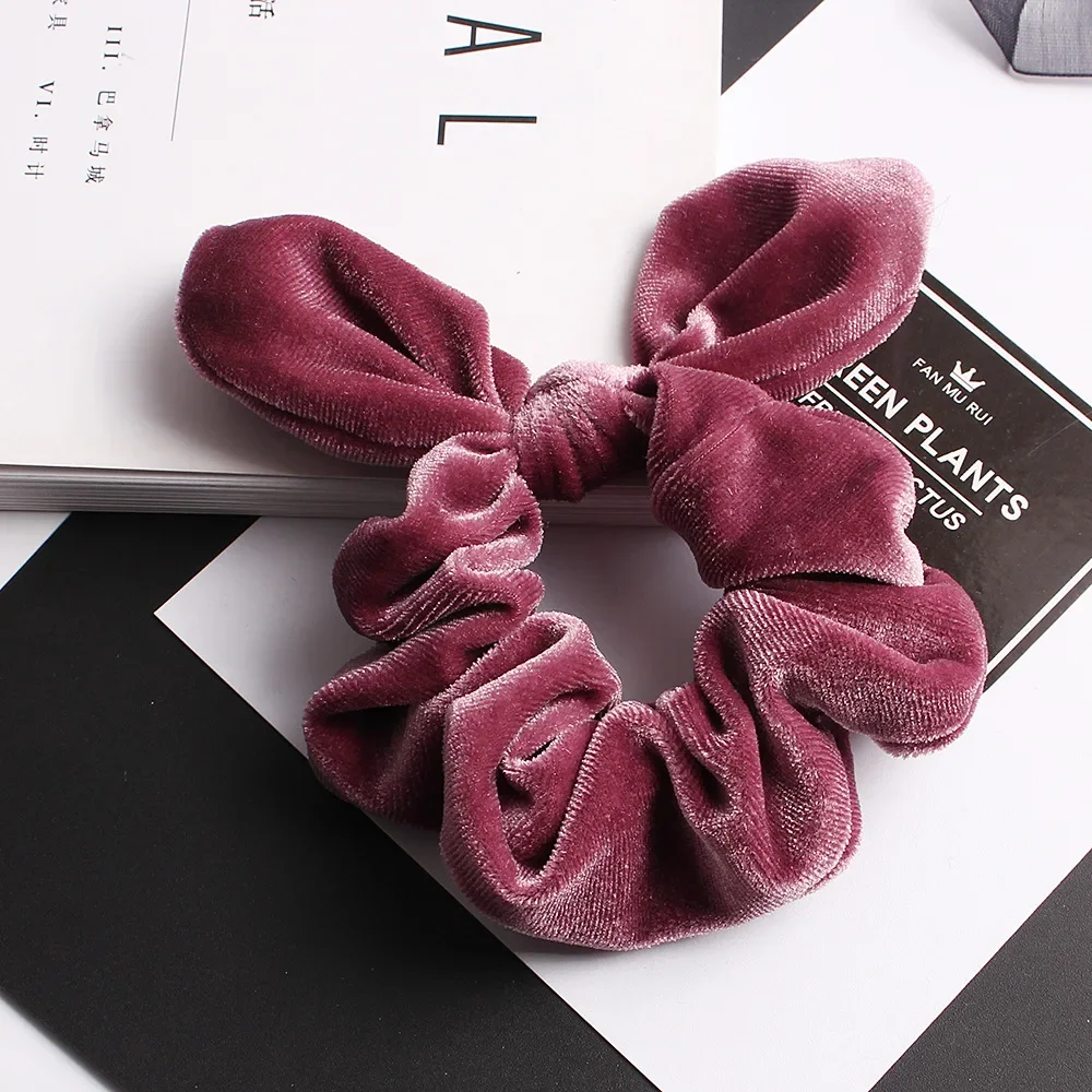 Velvet Scrunchies Girls/Women Velvet Bunny Ear Knot Bow Hair Bands Rabbit Ear Hair Tie Ponytail Hair Accessories