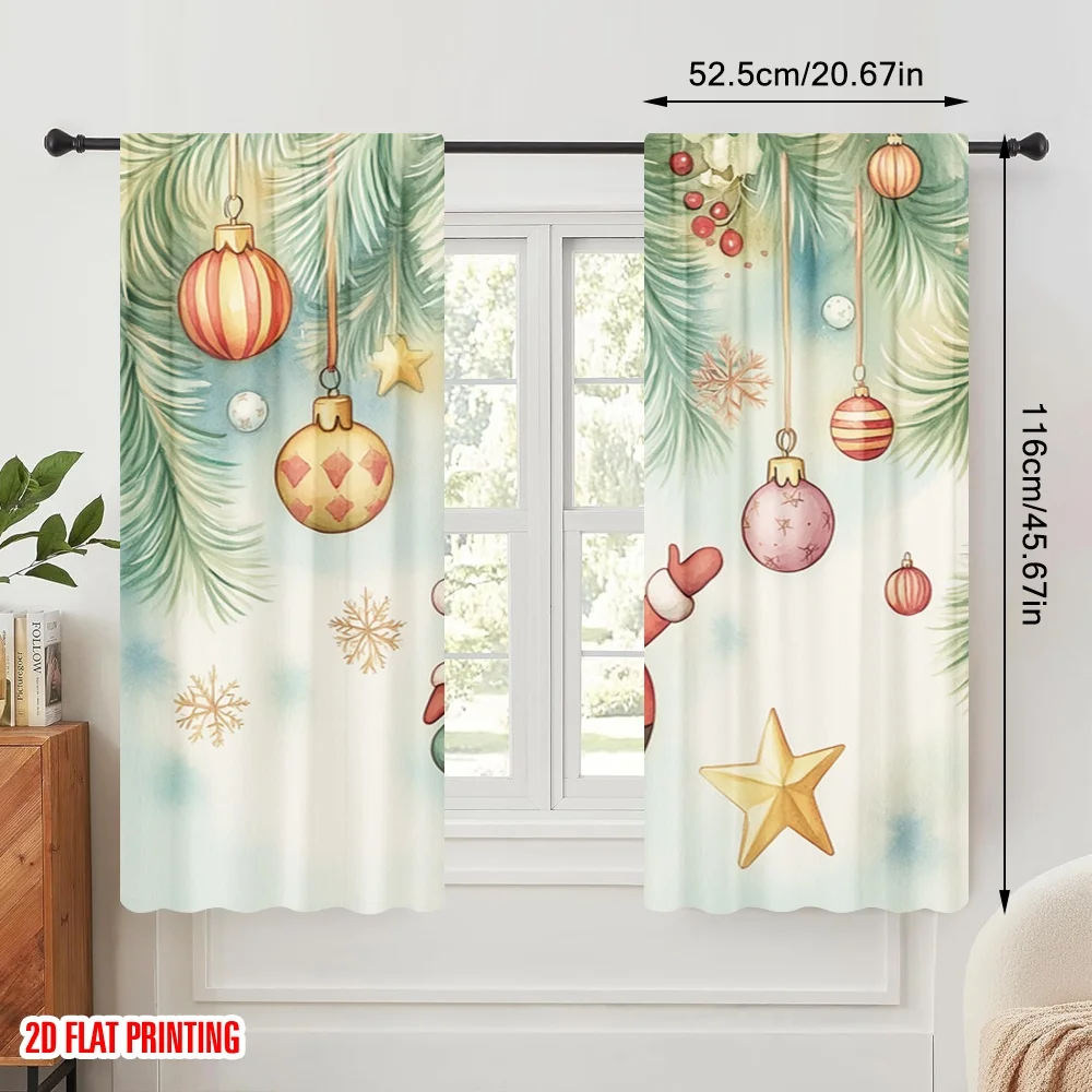 2pcs,2D plane printing Curtains Roller Blinds Christmas Ornaments Santa Claus Watercolor (2) Versatile Fabric (without rod) Art