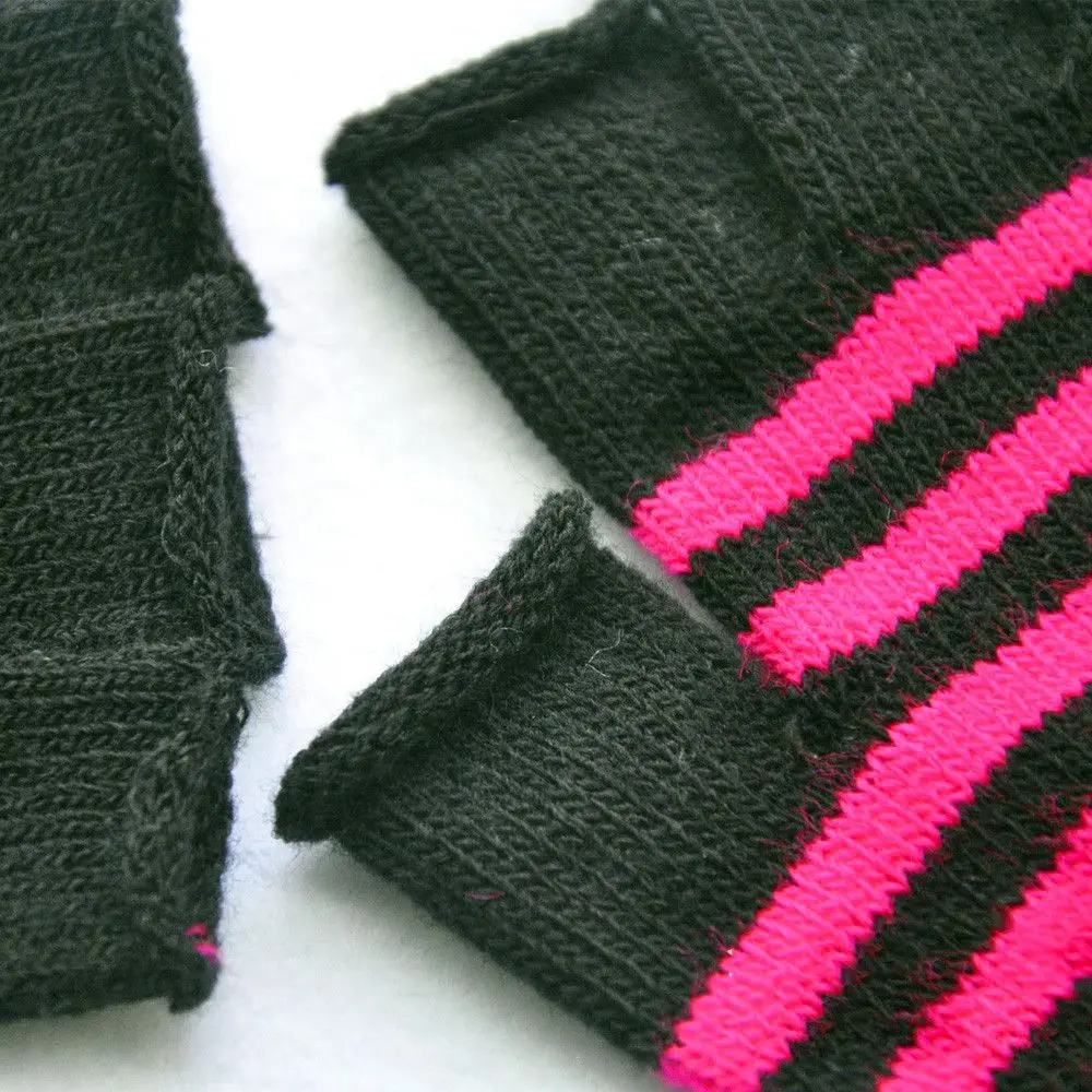 Student Comfortable Fingerless Warm Winter Striped Knitted Gloves Knit Mittens Thicken