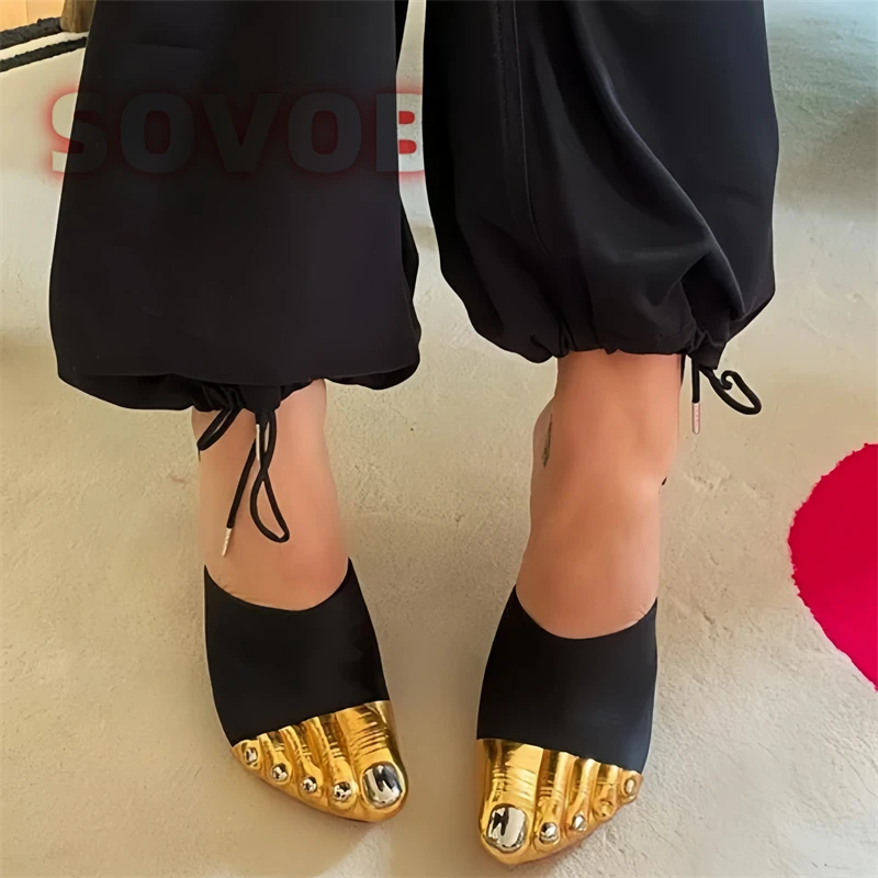 Gold Five Finger Patchwork Slippers for Women Fashion Stiletto Heel Summer Mules Shoes Sexy Luxury Party Prom Slip On Shoes