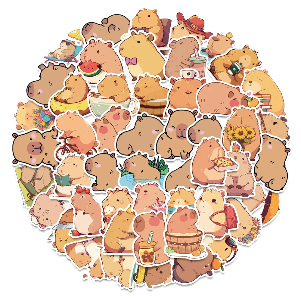 10/30/50 Stuks Kawaii Cartoon Capybara Stickers Voor Kinderen Schattige Dieren Sticker Briefpapier Skateboard Telefoon Hoesje Grappige Graffiti Stickers