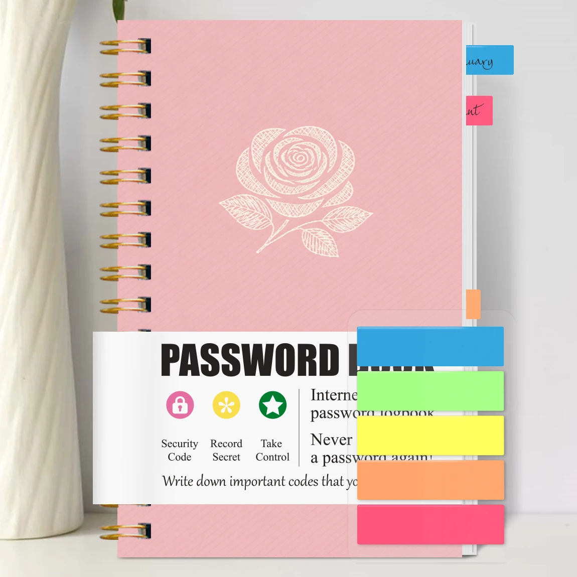 1PC Pink Rose Password Keeper Book, Spiral Password Logbook with Address, Birthday & Notes Pages