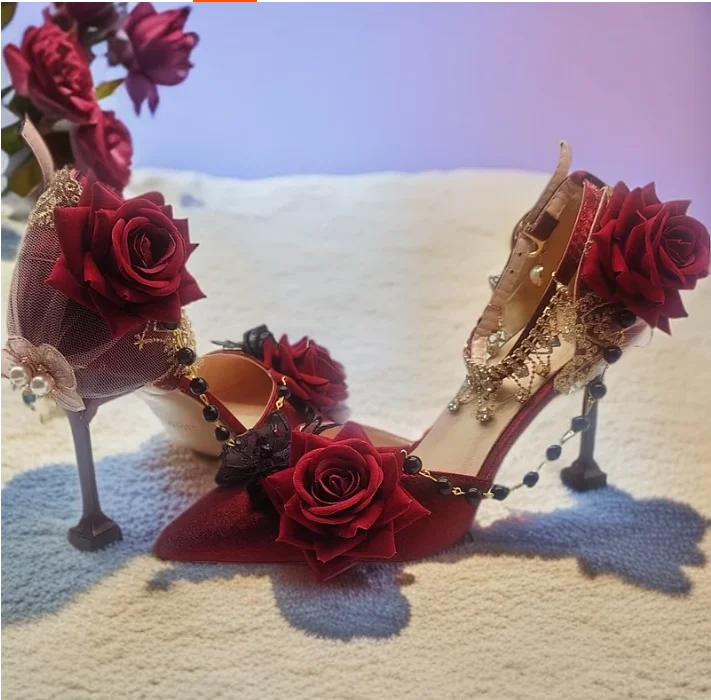 

Original Lolita Mary Jane Shoes Women's Party Sweet Cosplay Pointed Rose Luo Shoes