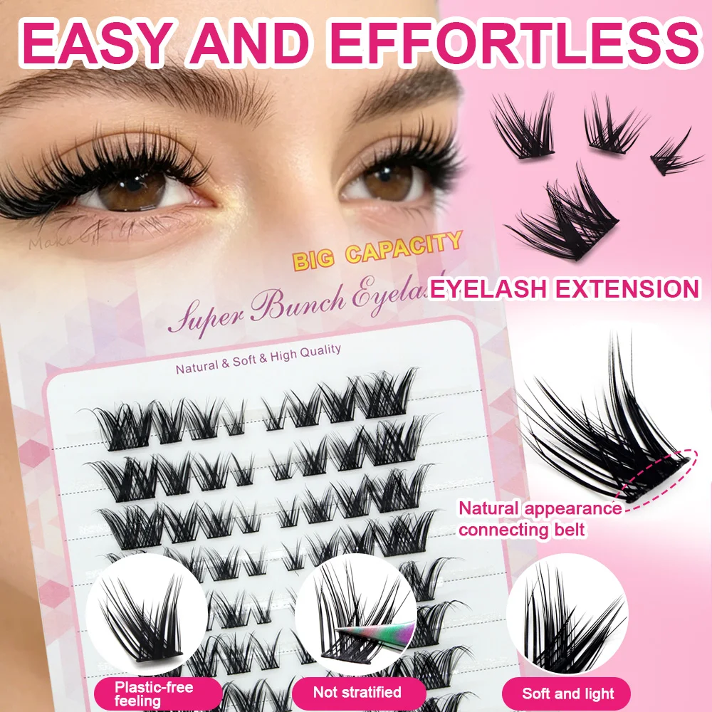 MUYD Segmented Eyelash Mixed Length Fairy Clusters Kit Natural Soft Fluffy Winged Individual DIY Lashes Extension Makeup Tools