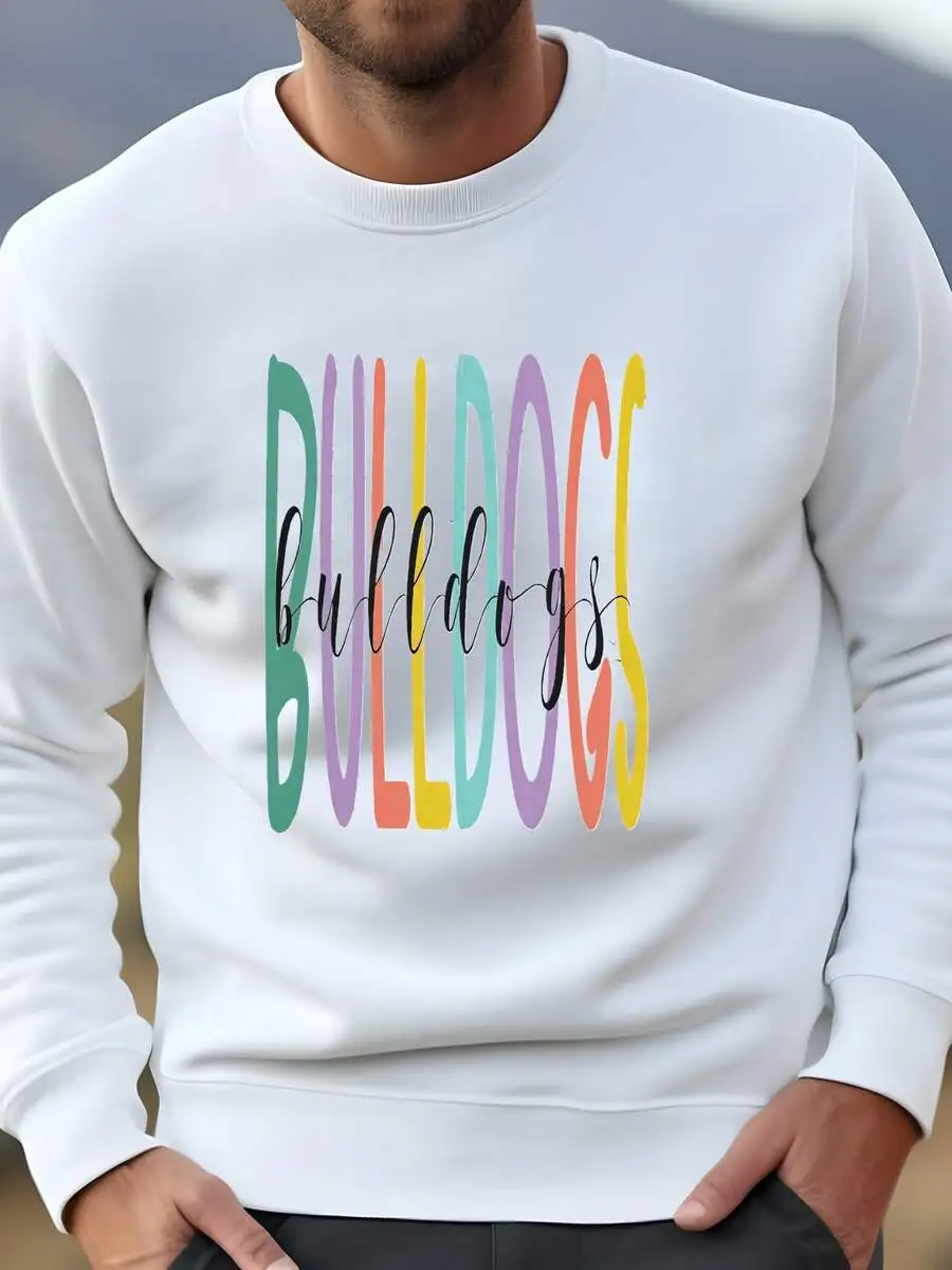 

Mens Colorful Retro Bulldogs Crewneck Sweatshirt
