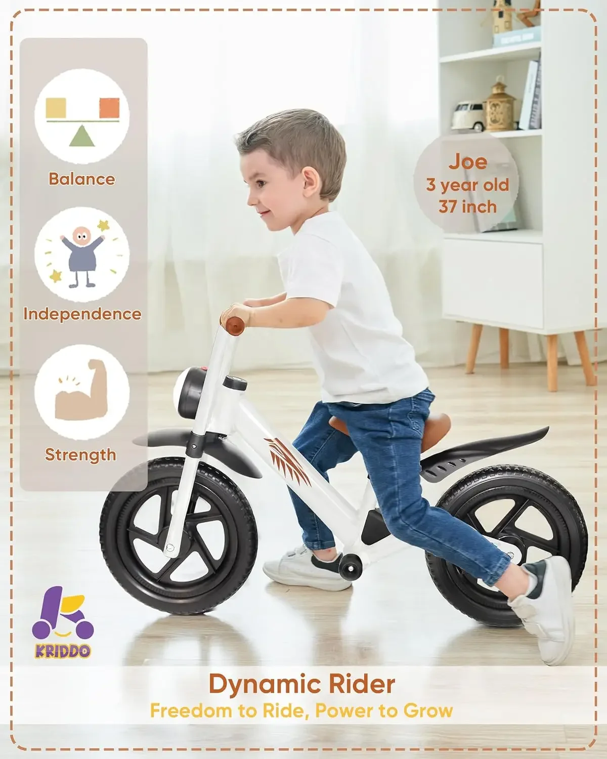 Rowerek biegowy dla dzieci w wieku 2-5 lat, z przednim światłem, ulepszone opony do każdego terenu, ulepszone łożyska zapewniające płynną i stabilną jazdę