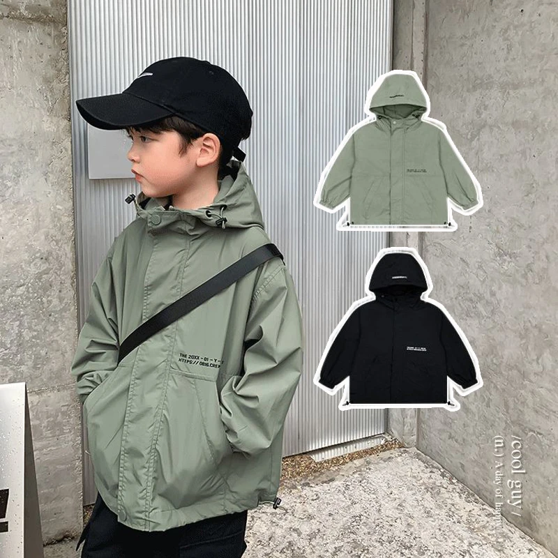 

Fashion Children's clothing boy cotton trench Hooded Coat long style Korean casual autumn Spring Streetwea jacket Windbreaker