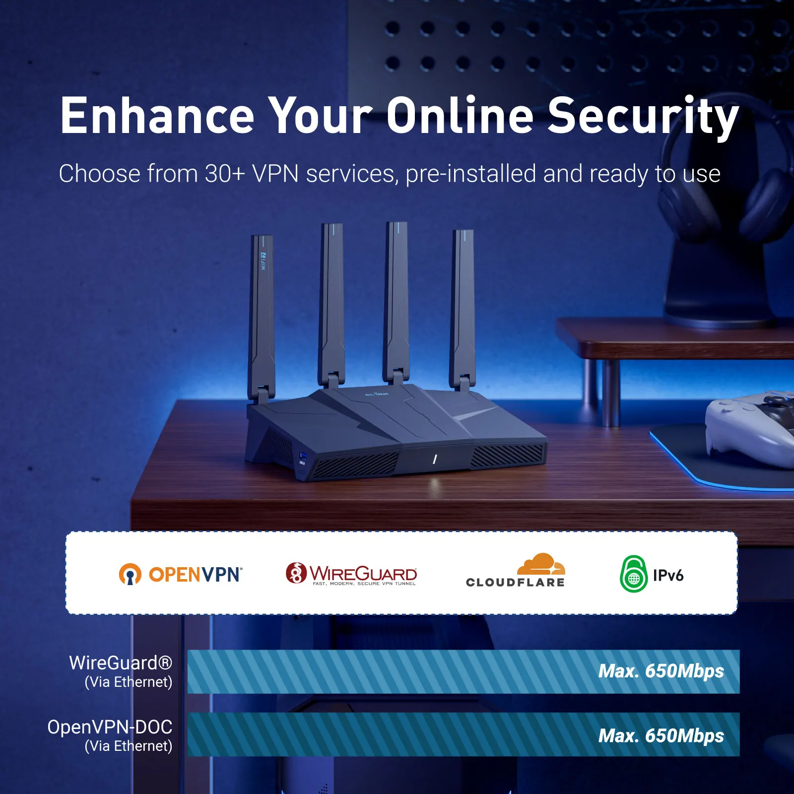 GL.iNet GL-BE6500 (Flint 3e) جهاز توجيه منزلي ثنائي النطاق Wi-Fi 7 منافذ 5 × 2.5G قدرات VPN القوية والتحكمات الوالدين #4