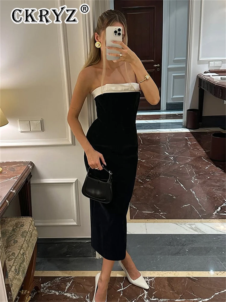 

Ladies Autumn Elegant Evening Birthday Party Fashion Dress Women Sleeveless Backless Tube Long Dresses Club Streetwear Outfits