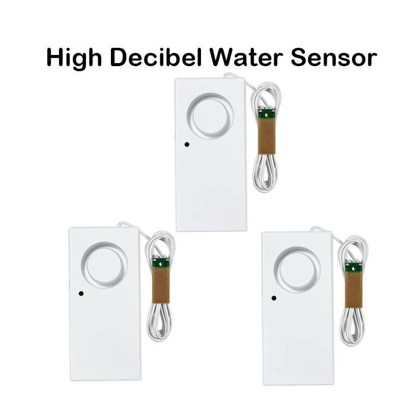 

3pcs 120dB High Decibel Water Leakage Sensor 1-meter Sensor Cable Support 9V Battery High Sensitivity Gold Sense Piece for Home