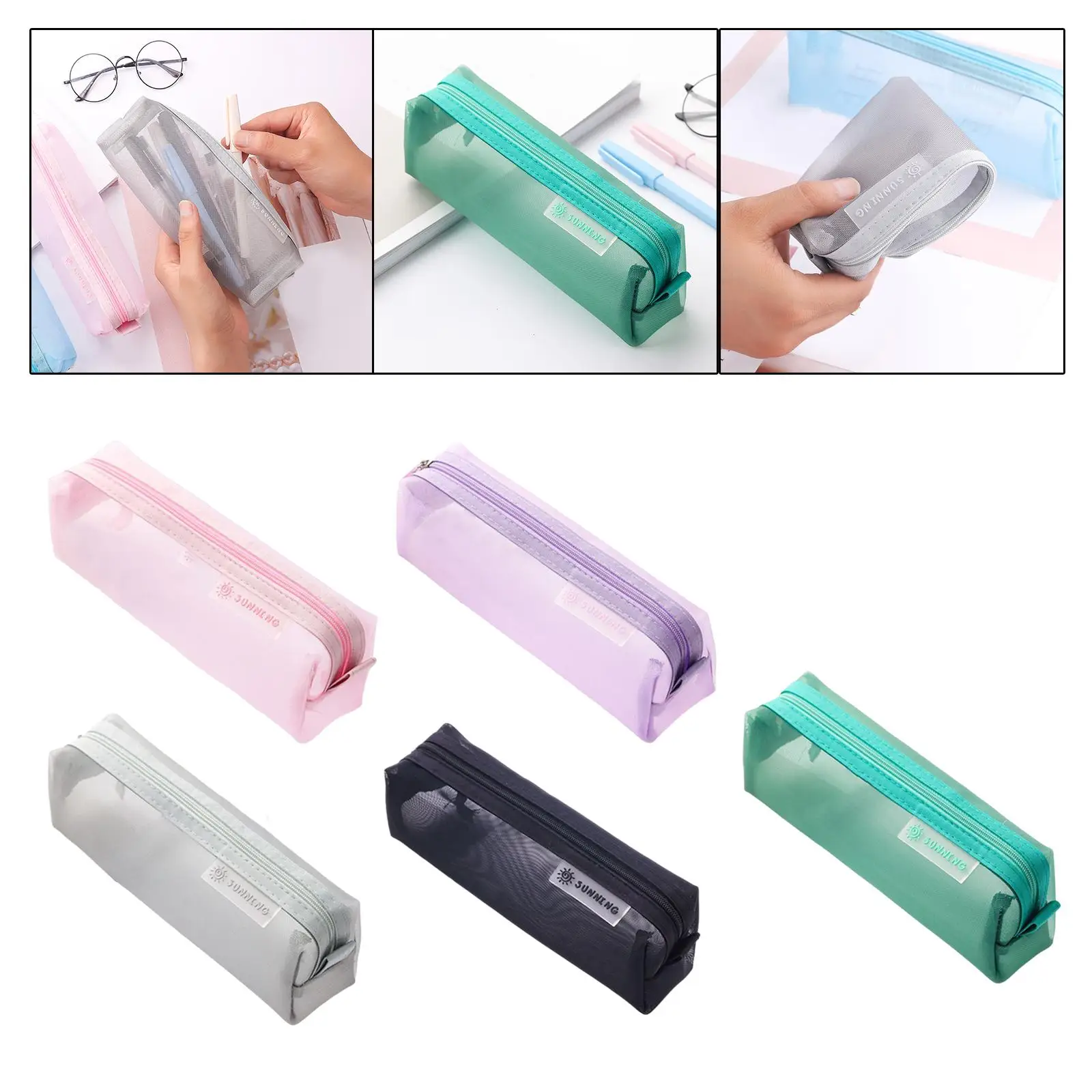 Multifunctional Net Yarn Pencil Case Storage Organizer Box for School Office