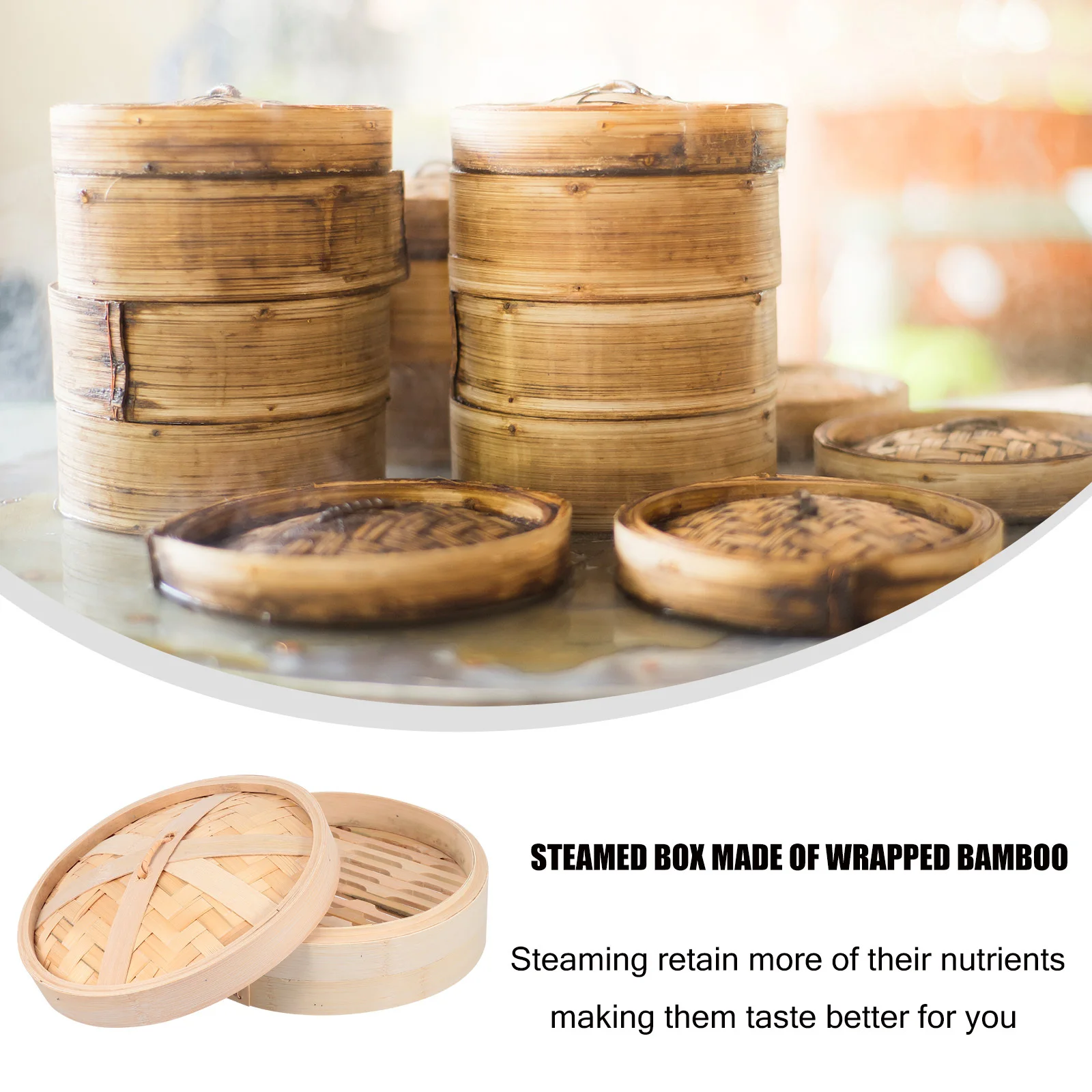 

1Set Bamboo Steamer with Lid Handmade Kitchen Food Steamer Basket for Wok Stockpot Non-Stick Multi-Functional Steaming
