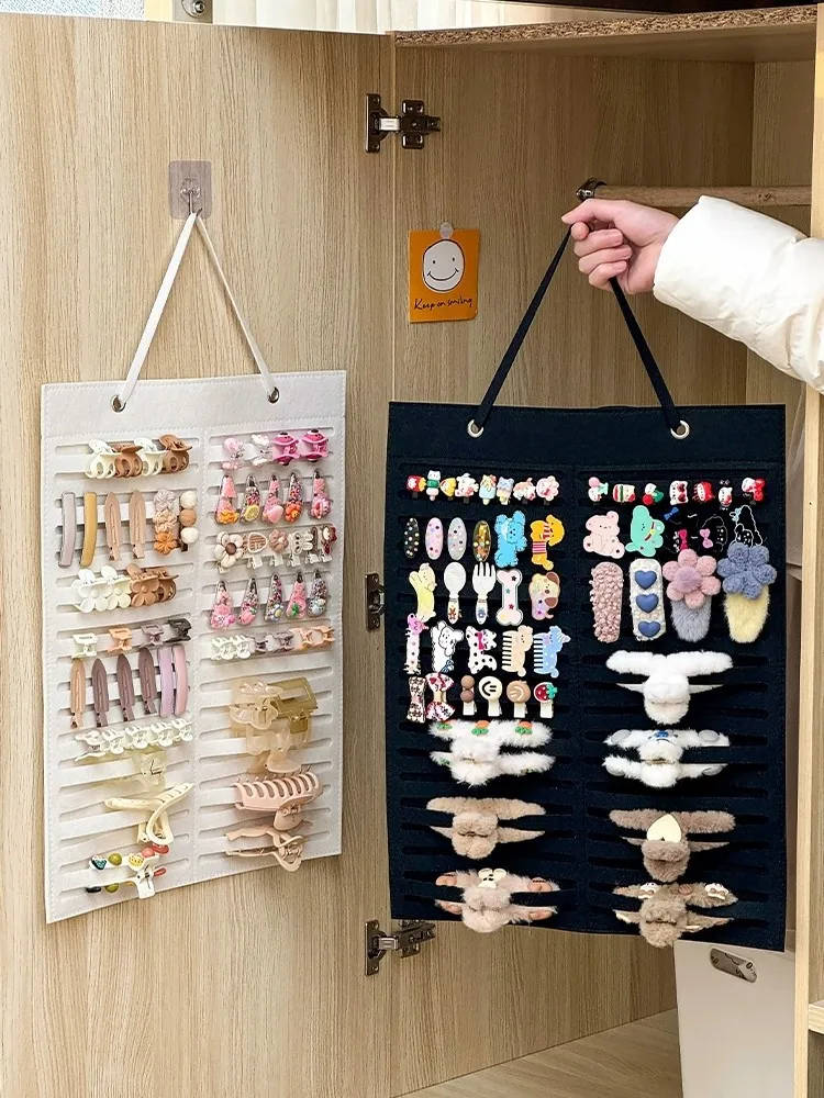 

Kids Hair Accessories Hanging Organizer, Felt Headband & Hair Clip Storage Bag, Door Mounted Jewelry Holder for Bedroom
