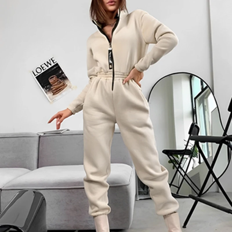 2023 Female Hoodies Jumpsuits One Piece Outfit Warm Fleece Sport Jumpsuit Women Sportswear Playsuit Long Sleeve Zipper Overalls