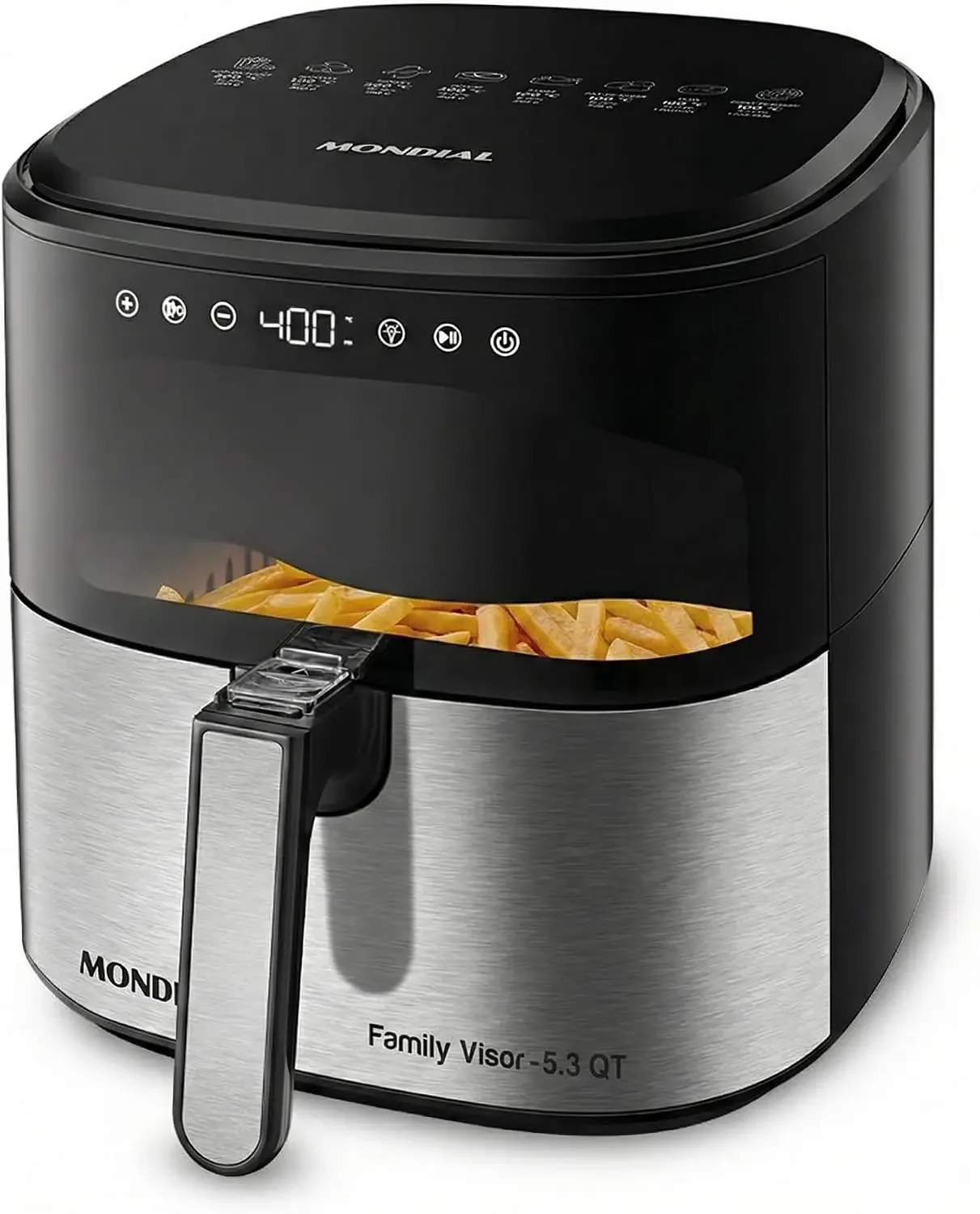 - Air Fryer Digital Visor Inox 5.3QT Capacity - High Power & Elegant Stainless Steel Finish - Black & Inox