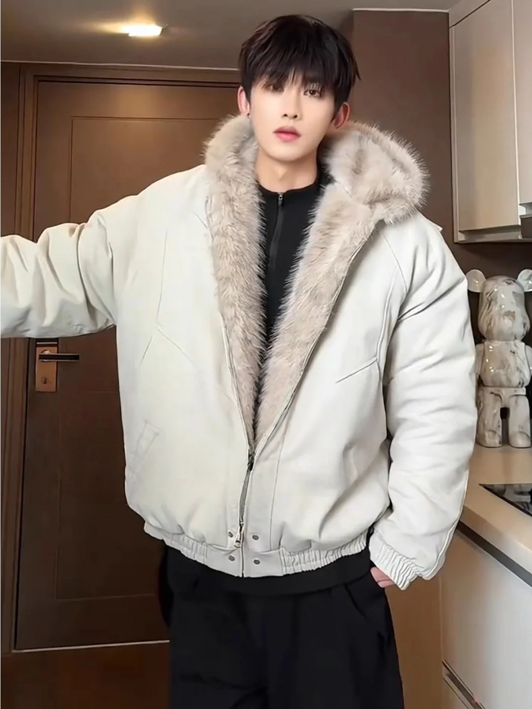 

Couple's Thiened down Parka Coat Men's Winter ort Cotton Jaet American High Street Sle Polyester Fiber Windproof Design