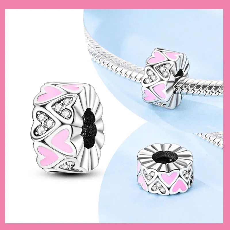 Pink Heart Charms 925 Sterling Silver  Galaxy Beads Bracelet Making Supplies DIY Handmade Jewelry Birthday Gift for Girls