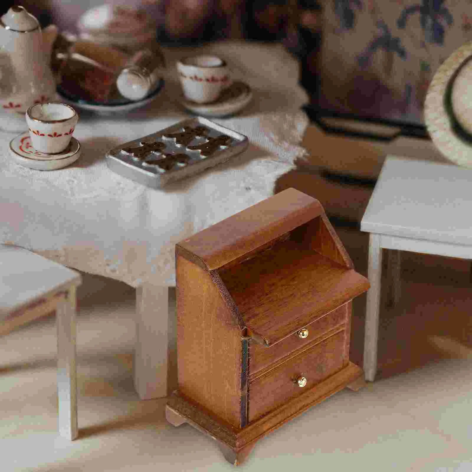 

Bedside Table Accessories Mini Cabinet House Miniature Decor Wooden Furniture Model