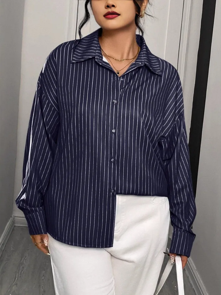 Feminino plus size L-4XL casual turn down collar camisa de manga longa esportes ao ar livre topo roupas femininas oversized outono inverno