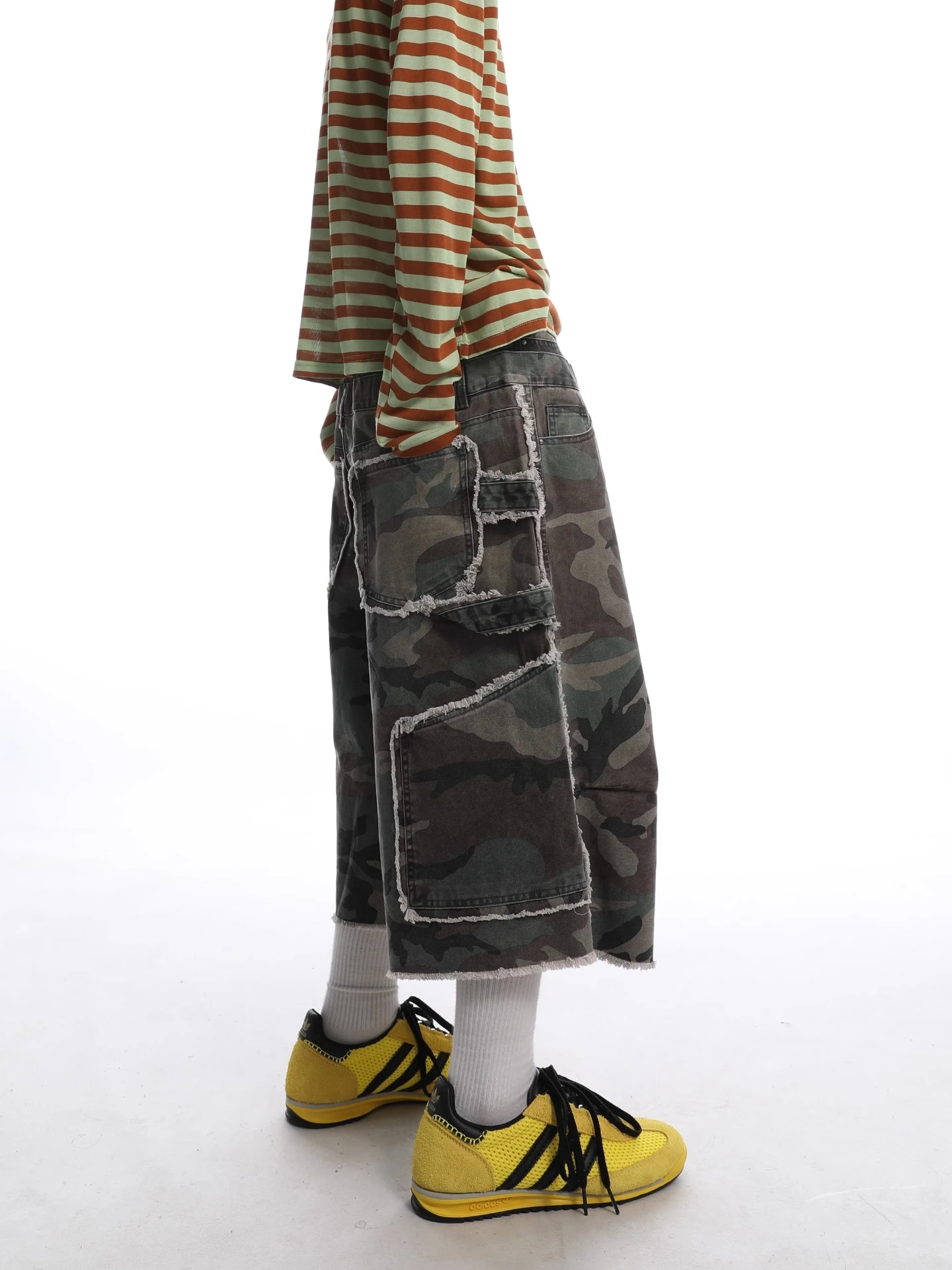 

American High Street Camouflage Multi-ket Work Pants Seven-Foot Jeans Men's Retro Wide Leg Straight Casual Trousers