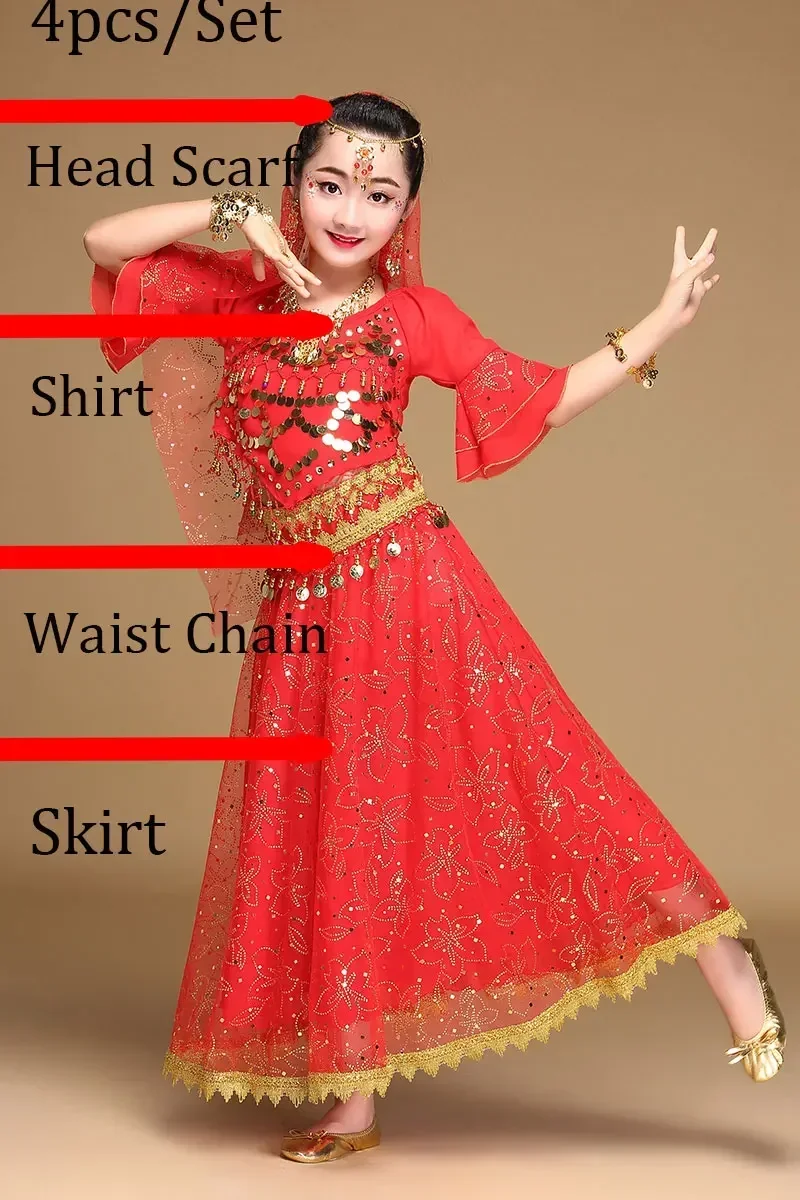 Costume di danza del ventre per bambini vestito da ballo indiano per bambini costumi di danza Bollywood per abbigliamento da spettacolo per ragazze