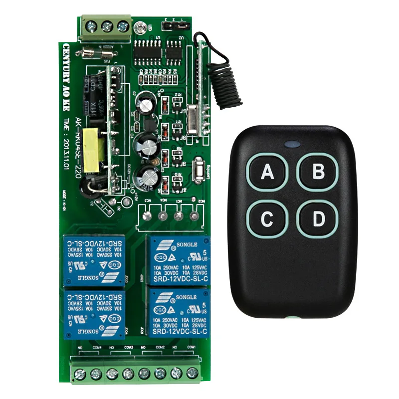 

4CH AC 85v 110v 220v RF wireless remote control switch system receiver transmitter lighting 433mhz