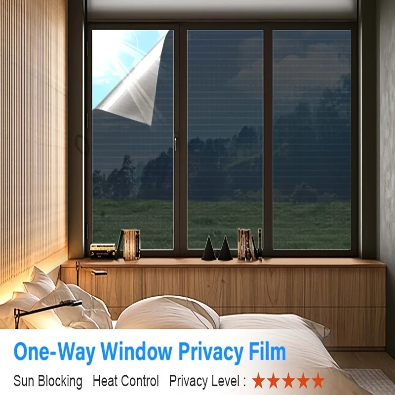 One Way Window Film Static Cling Self Adhesive Heat Control Anti Glare Removable for Bedroom Kitchen Living Room Balcony Glass