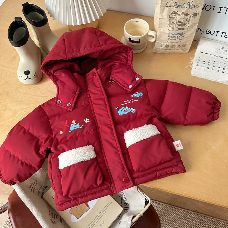 

UNITIM Kids Baby Girls Down Jacket New Winter Hooded Cartoon Embroidery Toddler Girls Down Coat 90% White Duck Outerwear Parkas