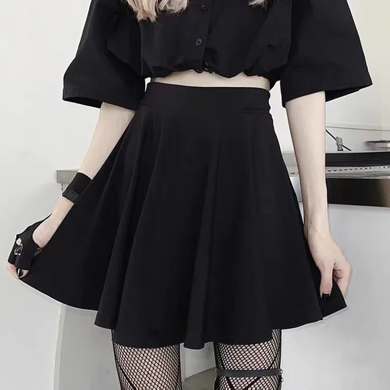 Black Mini Skirt Gothic Women Fairy Grunge High Waist Loose A-line Skirt Shorts Goth Egirl Summer Harajuku Streetwear