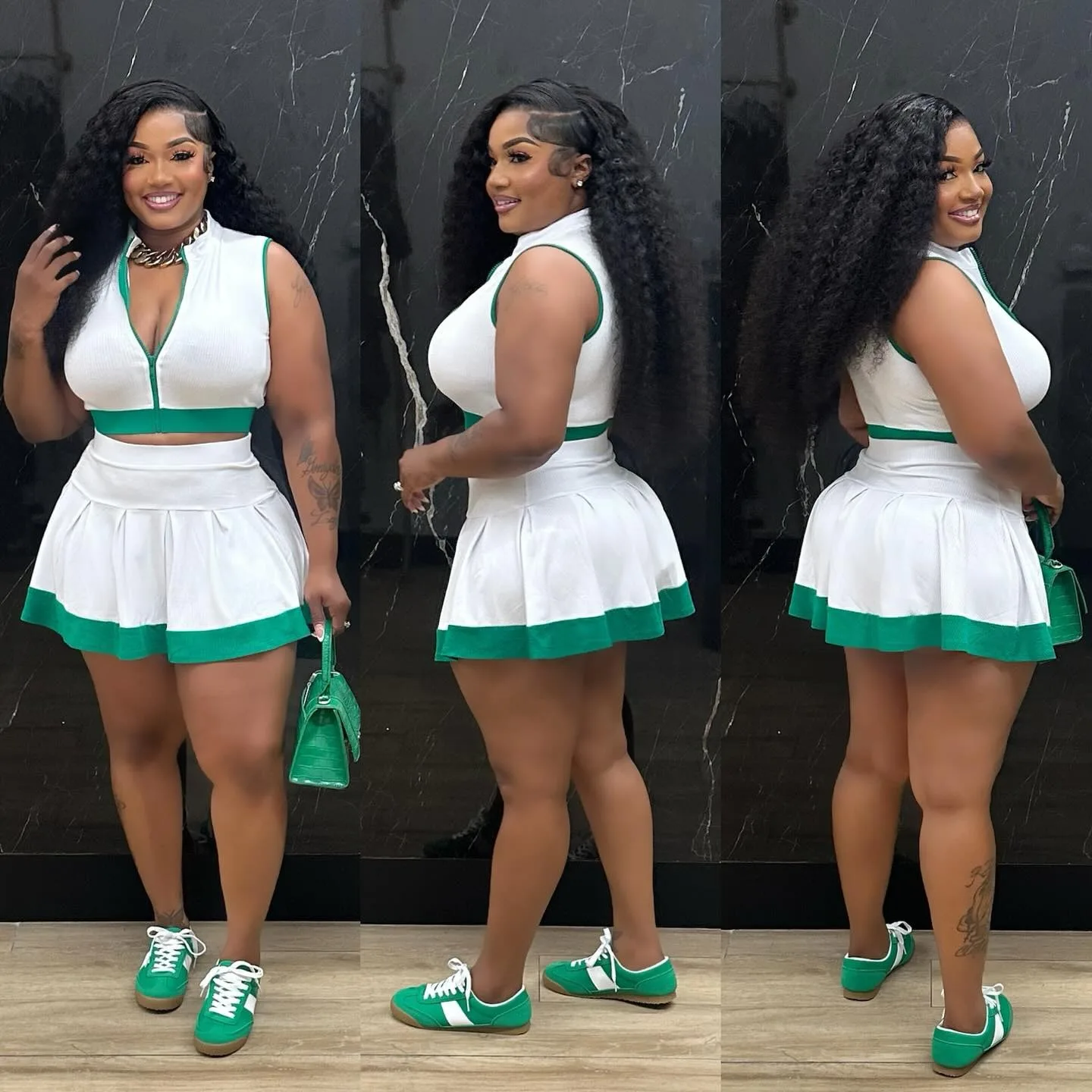 

Women Skirt Set Summer Sexy Contrast Color Sleeveless Crop Top And Pleated Skirt Casual Two Piece Skirt Set Women Tracksuits Set