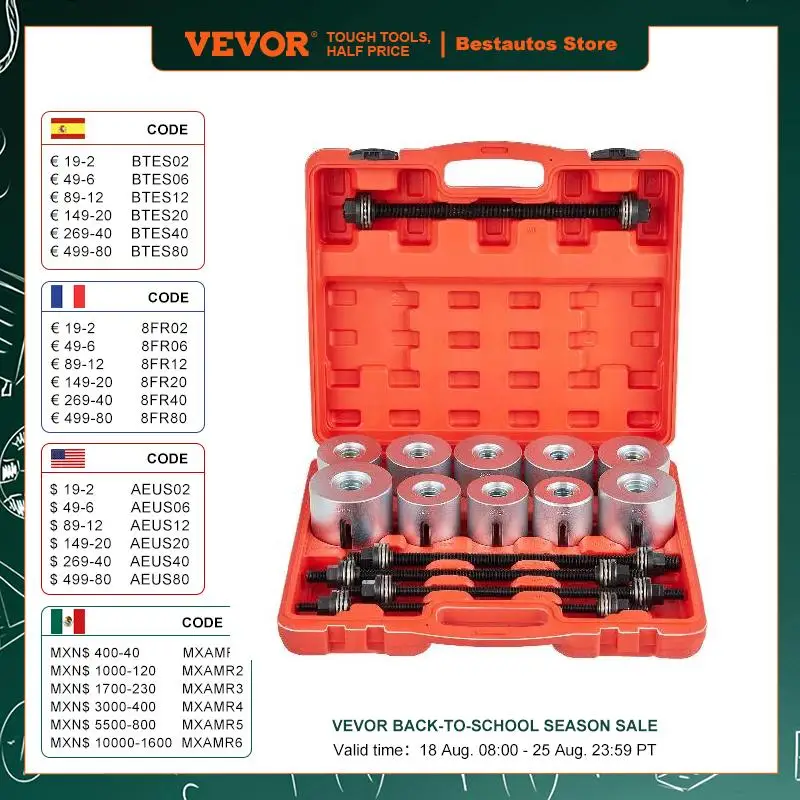 VEVOR 27pcs Universal Press and Pull Sleeve Kit Car Master Bush Bearing Removal Insertion Tool for Car Repair Auto Maintenance