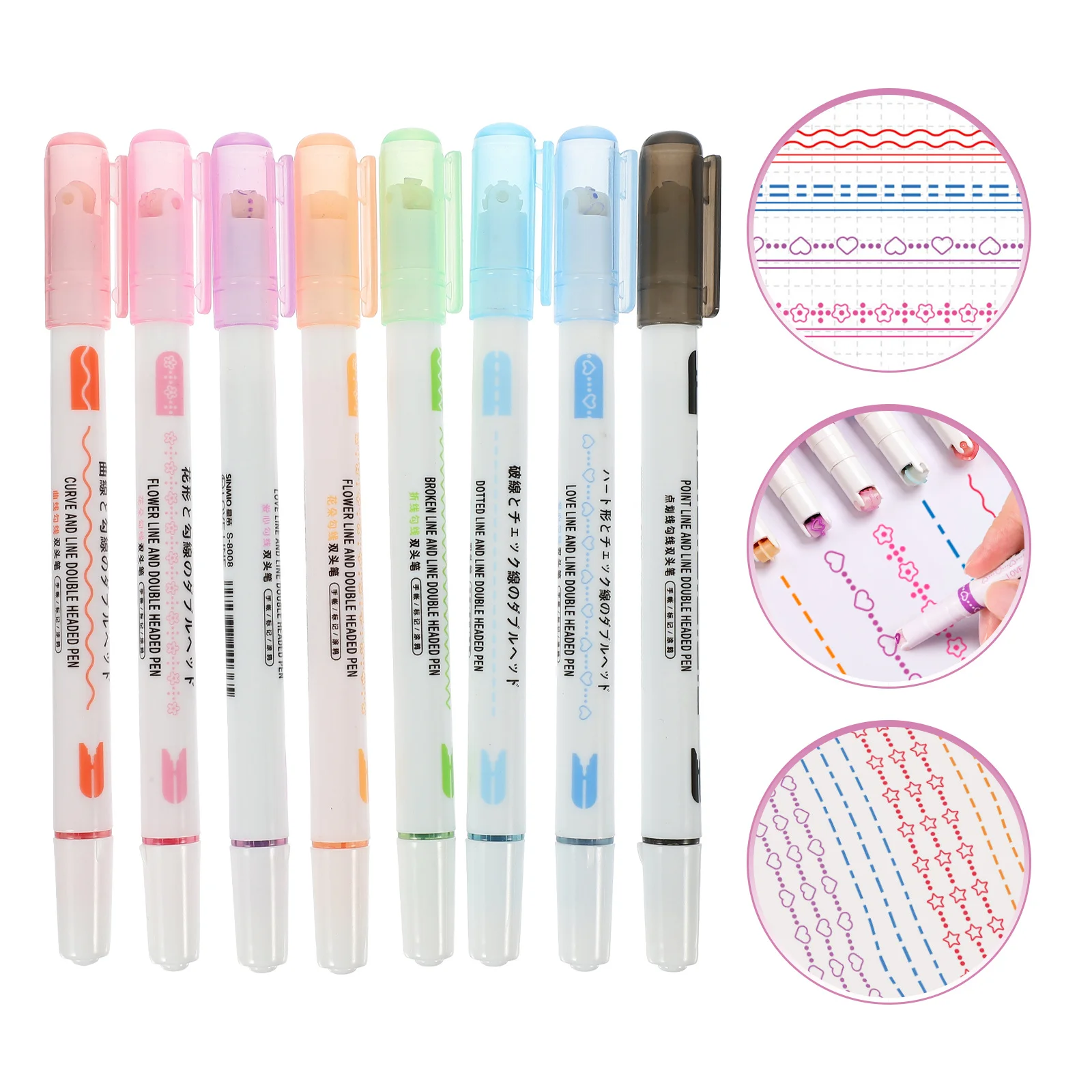

8Pcs Wave Marker Pens Colored Curve Markers Smooth Ink for Crafts Coloring Books Scrapbook DIY Projects Office School Use