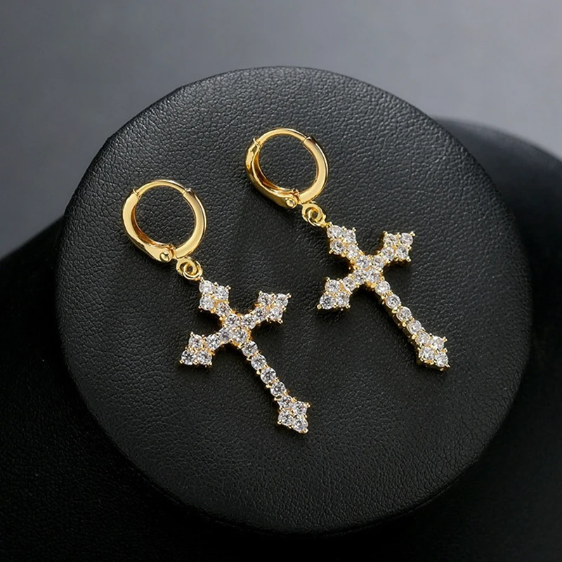 Shiny Rhinestone Zircon Cross Earrings for Women Korean Fashion Stainless Steel Earring Daily Birthday Party Y2K Jewelry Gifts