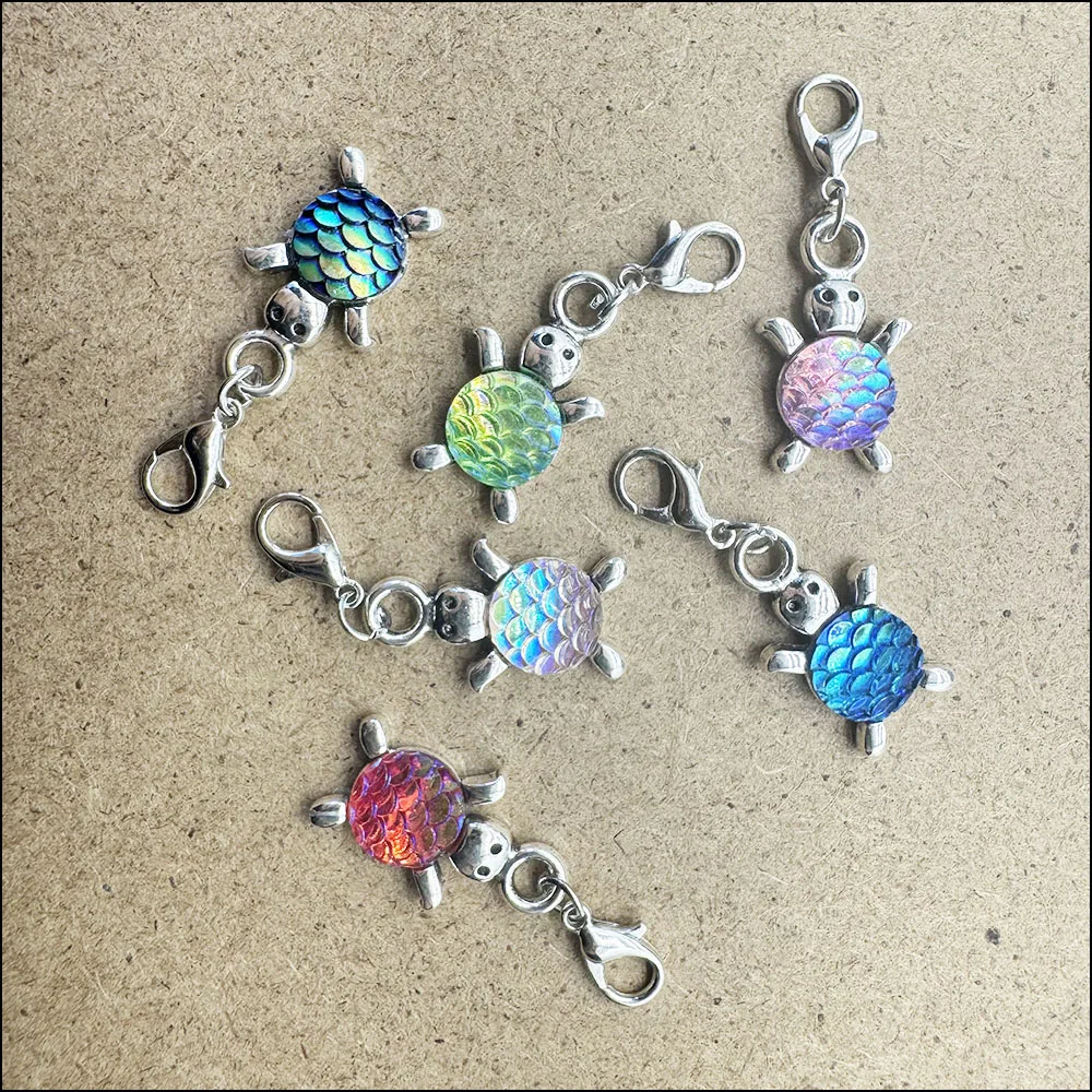12 New Tortoise Mixed Charms Resin Animal Pendants With Lobster Claw Clasps Tibetan Silver Plated 14x23mm