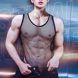 Summer Comfortable Homewear Men's Solid Color Round Neck Thin Style Tank Tops Fashion Mesh Breathable Motion Bottoming Shirt