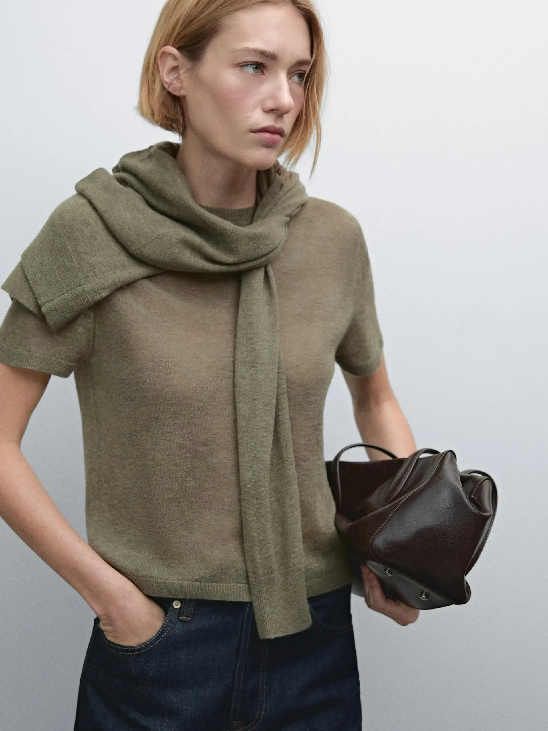 Ethereal Traf Md 2026 YAZHIMEI autumn new style of Ladies' Casual lightweight wool blend round-neck short-sleeved T-shirt