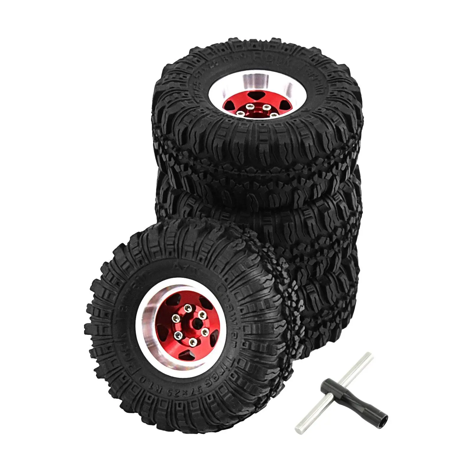 4 Pieces RC Hobby Car Upgrade Tires with Wheel Rim RC Wheels and Tires for 1:18 Scale RC Truck Car Accessory Climbing Car