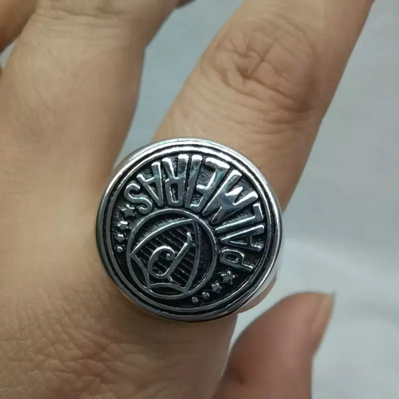 Anillo de hombre con letra Palmeiras de hip-hop pulido de acero inoxidable