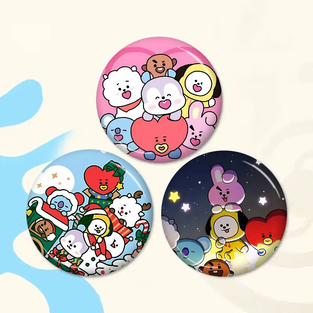 cartoon B-BT-21S 58mm Cute Anime Figure Icon Badge Handmade Tinplate Brooch for Backpack Clothes Chest Ornament Gifts