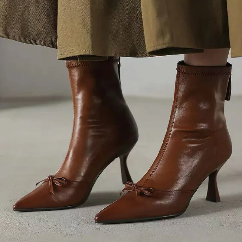 

Bow High Heels Ankle Women's Boots Pointed Toe Elegant Winter Shoes 2025 Sexy Pumps Fashion Boots New Dress Party Mujer Botas