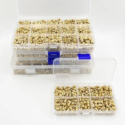 Imagen 2 del producto Kit de tuercas de inserción roscadas de latón M2 M2.5 M3 M4 M5 M6 M8 Calor de fusión en caliente moleteado incrustar inserción de cobre de inyección para plástico de impresión 3D