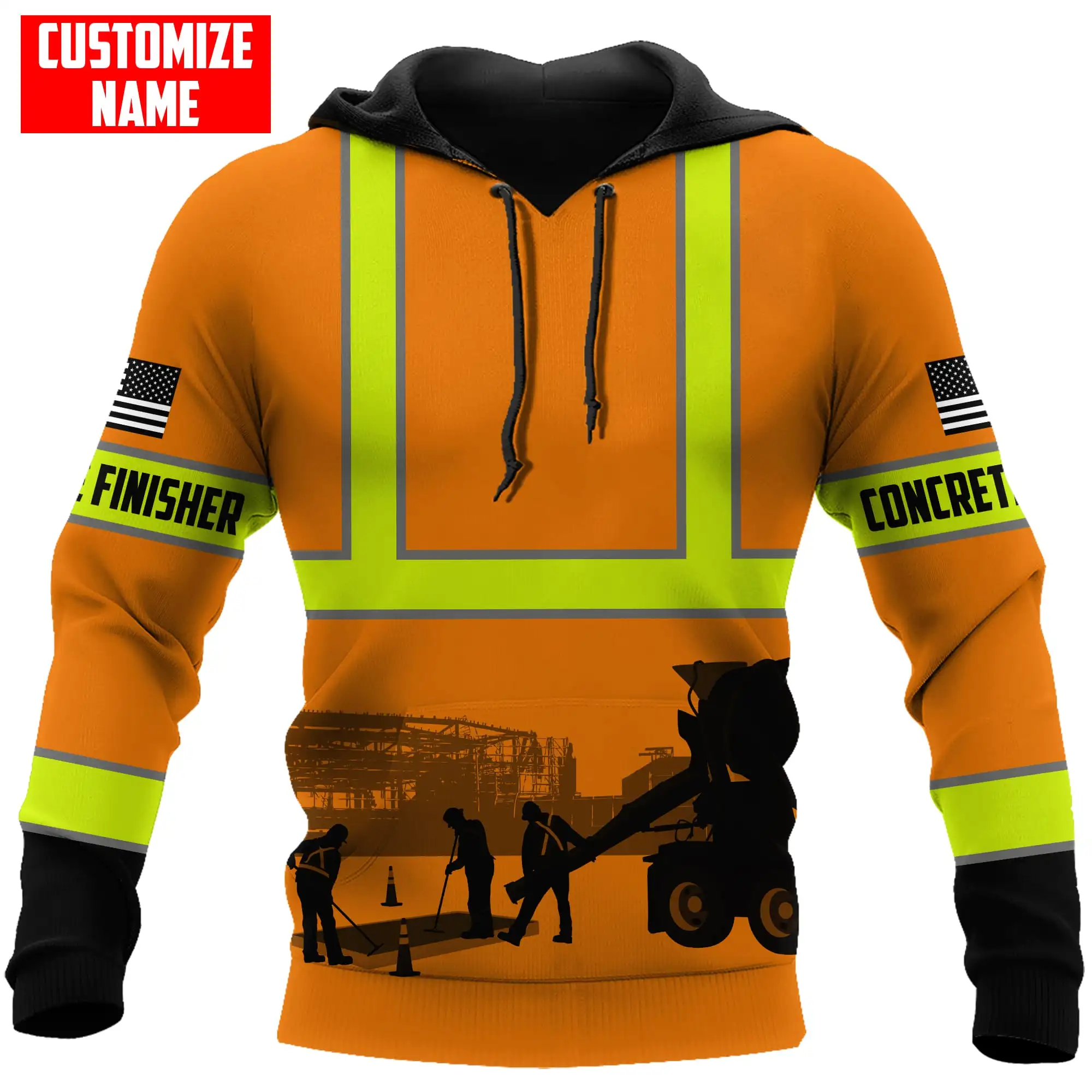 US Concrete Finisher Orange Safety 3DPrint Jacket Men/Women Hooded Sweatshirt Zipper Hoodies Casual Streetwear Unisex Pullover-2