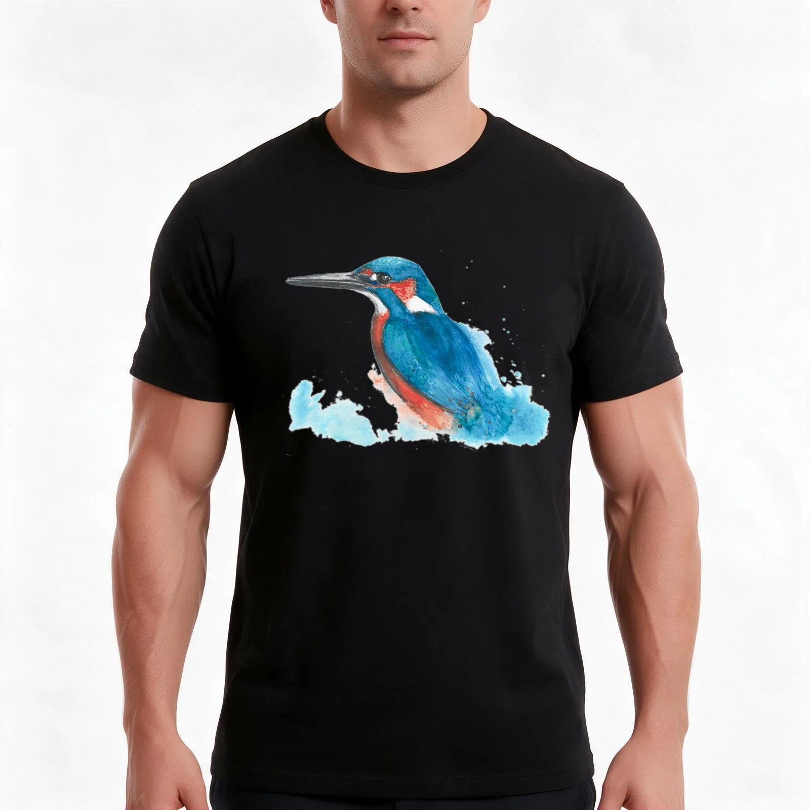 Kingfisher in Watercolour T-Shirt, Summer Casual Cotton Tee, Oversized Streetwear Tops, Vintage Graphic Print, Unisex Men Women