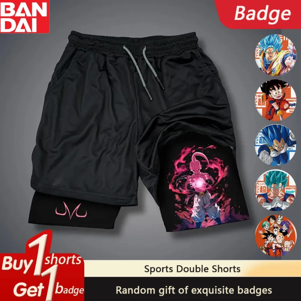 ดราก้อนบอลอะนิเมะ GOKU พิมพ์กางเกงขาสั้นสองชั้นอเมริกันกีฬาผู้ชายฤดูร้อนหลวมกางเกงระบายอากาศ