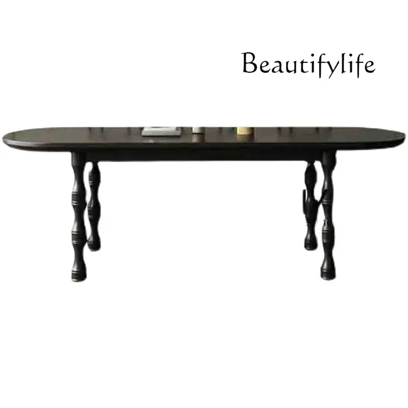 

Ретро легкий роскошный домашний обеденный стол из цельного дерева, овальный скандинавский креативный стол для переговоров