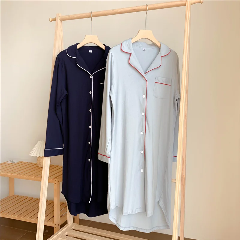

Autumn Long Sve Pure Cotton Spwear Women's Loose irt Sle Long Dr Soft Color Home Clothes for Young Ladies