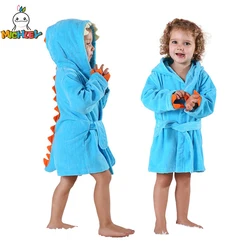 MICHLEY Dinosaur Hooded Cotton Baby Bathrobe Soft Infant Bath Towel Robe Blanket Pajamas Children Winter For Kids Boy Girls 1-5T