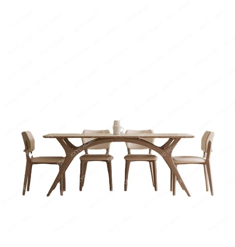 Solid Wood Stone Plate Dining Table Modern Simple Home Rectangular Designer Dining Table Ash Wood Dining Tables and Chairs Set